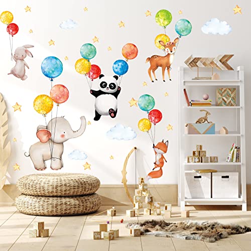 TOARTI 47 Stück Wandaufkleber Kinderzimmer Tiere,Tier Wandsticker,Aquarell Wandsticker Babyzimmer,Ballon Wandaufkleber Tiere,DIY Fuchs Hase Wandaufkleber für Junge Mädchen Schlafzimmer Wanddeko von TOARTi