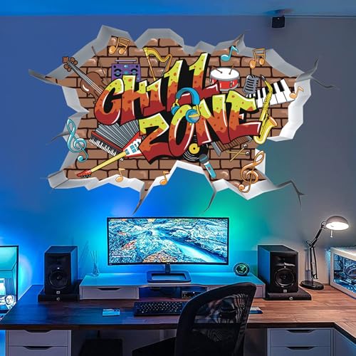 TOARTI 3D Chill Zone Musik Wandtattoo für Jungenzimmer Schlafzimmer 3D Graffiti Wandaufkleber Gamer Aufkleber für Wand Gamer Zone abnehmbare Wandkunst Playstation Dekor von TOARTi