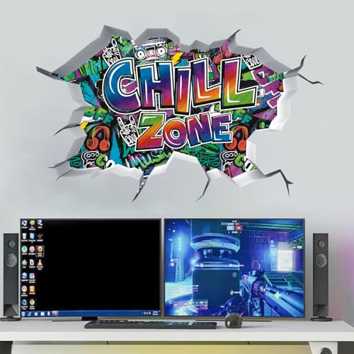 TOARTI 3D Chill Zone Wandtattoo Streetart Wandsticker Jugendzimmer Graffiti Wandaufkleber Kinderzimmer Gamer Zone Wandaufkleber Videospiel Wandstikcer für Jugendzimmer Deko Geschenk von TOARTi