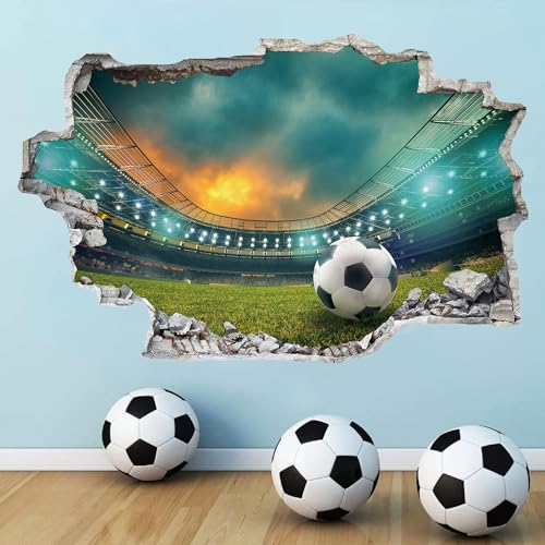 TOARTI 3D Fussball Arena Wandtattoo,Durchbruch Wandaufkleber für Kinderzimmer Jungen,3D Wandtattoo Fußball,Bunte FussballWandbild Jugendzimmer,Teenager Schlafzimmer Deko Wandaufkleber Geschenk von TOARTi