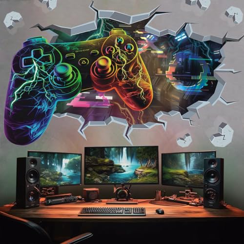 TOARTI 3D Wandtattoo Gamer Gaming Wandtattoo Kinderzimmer WandaufkleberJunge Teenager Gaming Controller Wandbilder Bunte Gamer Poster für Schlafzimmer Videospiel Wandstikcer für Jugendzimmer Deko von TOARTi