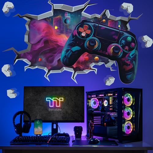 TOARTI 3D Wandtattoo Gamer Wandaufkleber Kinderzimmer Jungen Bunte Gamer Poster Gaming Wandbild für Schlafzimmer Durchbruch Junge Wandaufkleber Gaming Controller Wandsticker von TOARTi