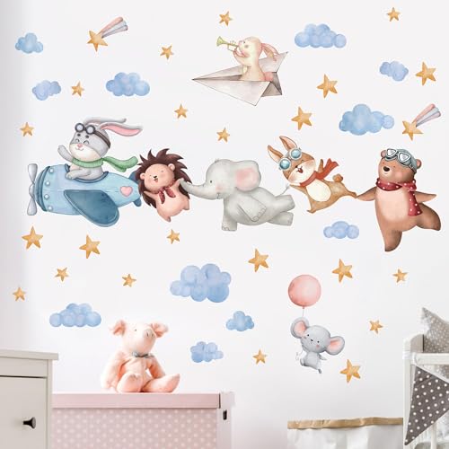 TOARTI Lichtfarbe Babyzimmer Wandsticker Mädchen Schlafzimmer Wanddeko Flugzeug Tier Wandtattoo Kinder Schlafzimmer Spielzimmer Wanddekoration DIY Zirkus Hase Tiere Wandaufkleber von TOARTi