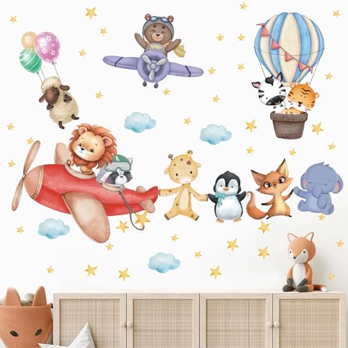 TOARTI Flugzeug Tier Wandtattoo Lichtfarbe Babyzimmer Wandsticker Mädchen Schlafzimmer Wanddeko Kinder Schlafzimmer Spielzimmer Wanddekoration DIY Löwe Elefant Tiere Wandaufkleber von TOARTi