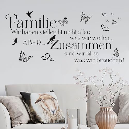 TOARTI Text Wandaufkleber Familie Wir Haben Vielleicht Nicht Alles Was Wir Wollen Wandtattoo Wohnzimmer Modern Wandaufkleber Flur Wandsticker Diele Wandtattoo 90x29CM Schmetterling Herz Wandsticker von TOARTi