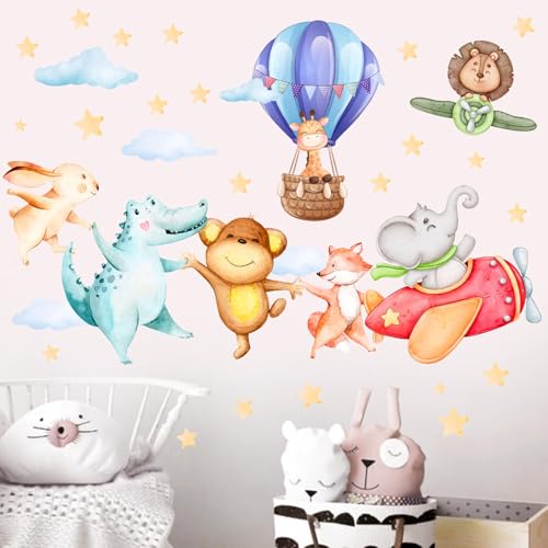 TOARTI Tier Flugzeug Wandtattoo Lichtfarbe Babyzimmer Wandsticker Mädchen Schlafzimmer Wanddeko Kinder Schlafzimmer Spielzimmer Wanddekoration DIY Zirkus Hase Tiere Wandaufkleber von TOARTi