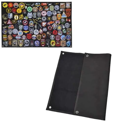 TOATELU 1 Stück Schwarz Patch Wand: Patches aus Polyester, Patch Storage mit Metallösen, Faltbar Display Tafel Kampf-Moral für Militär-Patch-Aufhängung (110 x 70 cm, Size L) von TOATELU