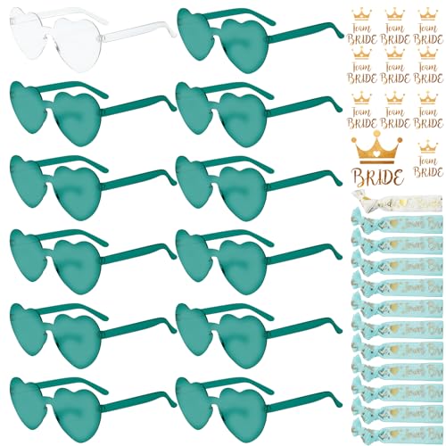 TOATELU JGA Brille Team Braut Armbänder 12 Stück Herz Sonnenbrille mit 12 Bride Armband und 12Bride Tattoo Aufkleber, Junggesellenabschied Deko für Hochzeit Party von TOATELU