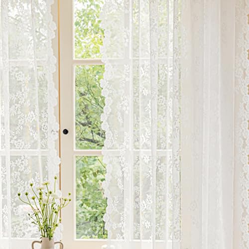 TOATELU Weiße Spitze Vorhang 2er Set, B150 x H200 cm Blumen Stickerei Voile Vorhang mit Stangendurchzug, Dekorative Gardinen Bestickt für Wohnzimmer Schlafzimmer Küche 2er Set von TOATELU