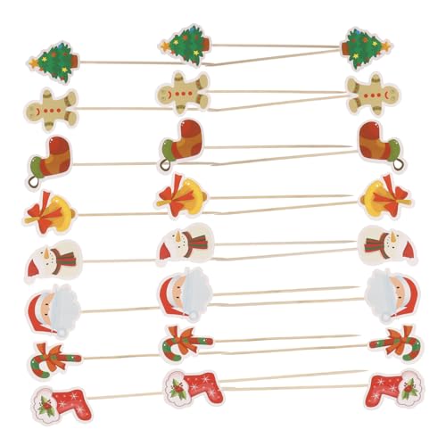 TOBBOMEY 24 Stk Weihnachtsgeschirr Snack-sticks Kuchendekorationen Dekorative Spieße Holzspieß Dekorativer Spieß Cupcake-topper Cupcake Topper Zum Geburtstag Holzstäbchen Für Partys Papier von TOBBOMEY