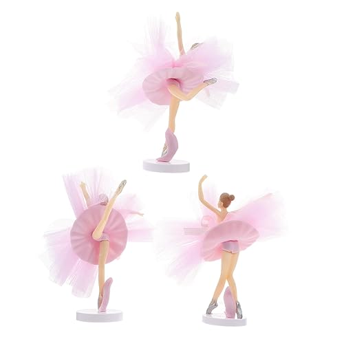 TOBBOMEY 3 Sätze Kuchendekoration Kuchen Topper Kuchendeckel Ballerina-figur Babys Puppen Dekorationen Miniaturfiguren Party-kuchen- Dinosaurier-party Geburtstagsdekoration Rosa Pvc von TOBBOMEY