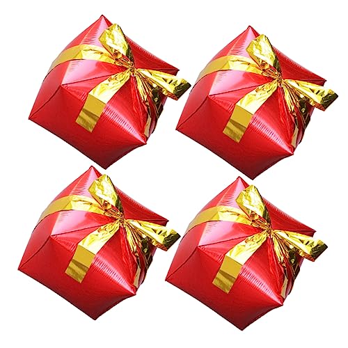 TOBBOMEY 4 Stück Geschenkbox Ballon Große Weihnachtsballons Weihnachtlicher Folienballon Heliumballon Weihnachten Aluminium Neujahrsballons Ballons Partyballons Rot Aluminiumfolie von TOBBOMEY