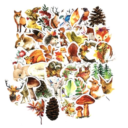 TOBBOMEY 41 Teiliges Herbstwald Themen Sticker Set Selbstklebende Graffiti Sticker Für Kinderzimmer Irregular Form Tiere Aufkleber Für Bastelprojekte Und Scrapbooking von TOBBOMEY