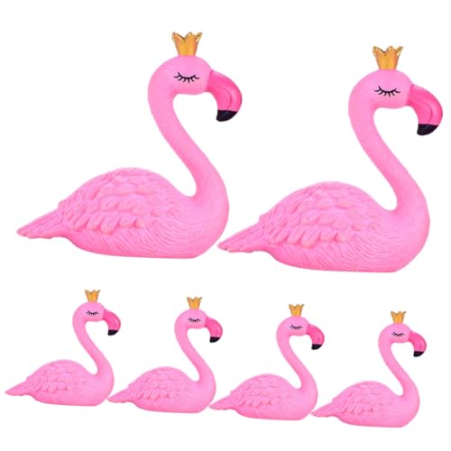 TOBBOMEY 6St Desktop-Flamingo-Skulptur Fee Kuchendekorationen rosa Lampe Flamingo-Partydekorationen büro Dekoration Office Decoration Mikrolandschaft Flamingo Miniatur-Flamingo-Statue PVC von TOBBOMEY