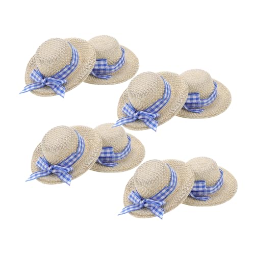 TOBBOMEY 8 Stück Mini Puppen Strickstrohhut, Mini Hüte Für Stroh, Mini Strohhüte, Puppenhut, Mini Imitat Stroh Strickmützen, Winzige Mütze, Kopfbedeckung Für Puppen, Mini Dekorierter Hut von TOBBOMEY