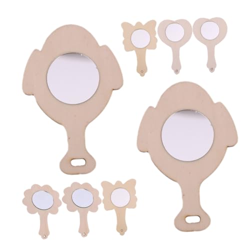 TOBBOMEY 8st Spiegelspielzeug Papier Sicherungsperle Voll Staffelei Bretter Handspiegel Mit Griff Spiegel Bemalen Leerer Spiegel Für Diy Schminkspiegel Diy Materialien Hölzern Beige von TOBBOMEY