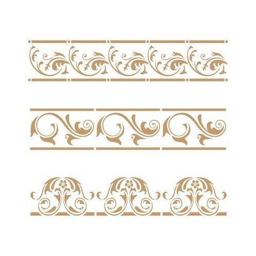 TODO-STENCIL Schablone Deco Borders 054 Drei Blumen Schablonengröße: 11,5 x 9 cm Designgröße: 18,1 x 15,9 cm von TODO-STENCIL