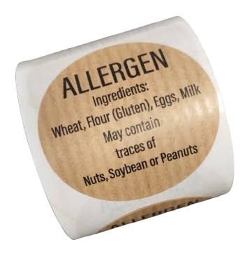 200 Etiketten aus Kraftpapier für Allergene, 3,5 cm, Hinweise: vegan, glutenfrei, zuckerfrei, alkoholfrei, milchfrei, nussfrei, eierfrei, ohne Soja (ALLERGENT INFO) von TODOKRAFT