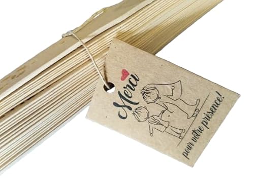 50 Etiketten aus Kraftpapier "Merci pour votre presénce" mit Hanfschnur zum Anbringen an die Details Ihrer Gäste bei Ihrer Hochzeit. von TODOKRAFT