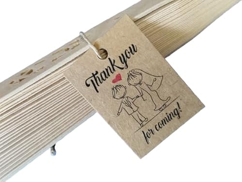 50 Etiketten aus Kraftpapier "Thank you for coming" 5,5 x 4 cm mit Hanfschnur von TODOKRAFT