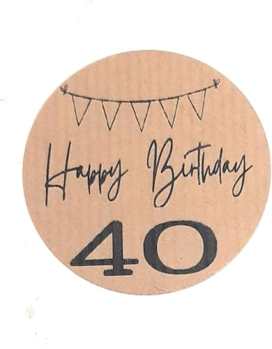 50 selbstklebende Etiketten aus Kraftpapier "Happy Birthday", 5 cm, für Partys (40 Jahre) von TODOKRAFT