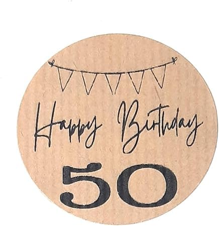 50 selbstklebende Etiketten aus Kraftpapier "Happy Birthday", 5 cm, für Partys (50 Jahre) von TODOKRAFT