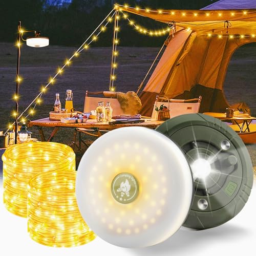 2 Stück Camping Lichterkette Aufrollbar 10m, Außen Lichterkette Camping 2-in-1 Wasserdichte LED lichterkette außen camping USB mit 8 Beleuchtungsmodi Tragbare Campinglampe für Garten und Wandern Power von TOGETDREAM