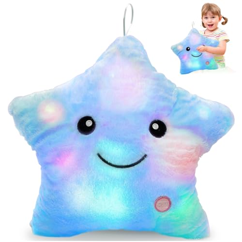 LED Sternen Kissen LED Sternförmiges Kissen Leuchtende Kinder Kissen Nachtlicht Plüschkissen Stern Plüsch Kissen Sensorisches Spielzeug für Autismus Deko Geschenk für Weihnachten Geburtstag (A) von TOGETDREAM