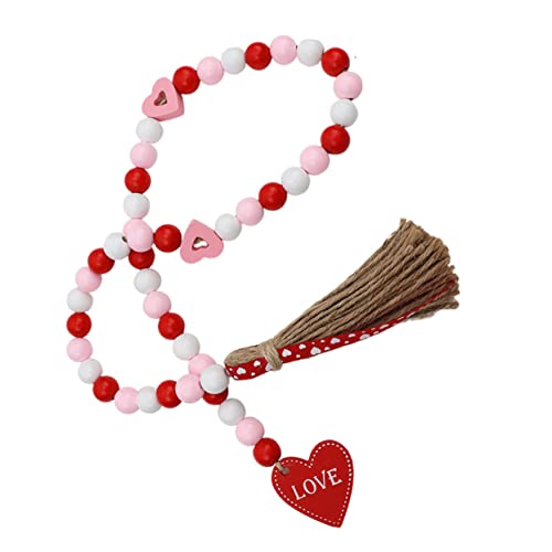 1 Stück Schnur Holzperlen zum Valentinstag Boho-Dekorationen Retro-Wohndekoration roter Rosenkranz Vintage Dekoration Retro Dekoration Home-Anhänger Zuhause Holzperlen Hanfseil TOGEVAL von TOGEVAL