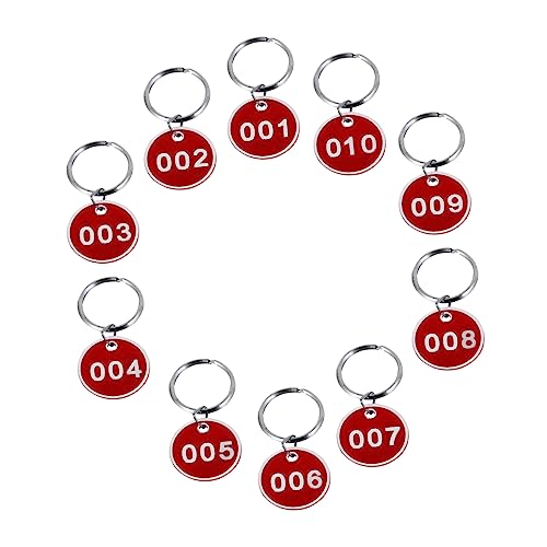 TOGEVAL 1 Nummernschild Zahlen ID-Tags Zahlenketten nummerierte ID-Tags gelbe Schlüsselanhänger runde Etiketten vorratsetiketten kennzeichen Ket-Tags aus Metall mit Ring Gepäck-ID-Tags rot von TOGEVAL