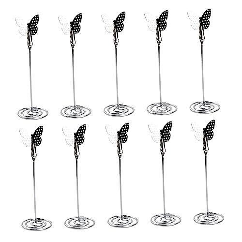 TOGEVAL 10St Hochzeitssitzhalter Kartenhalter-Stick Tischkarte Schmetterlingsständer Bildhalter für Tische visitenkarten halterung hochzeitsdeko Tischnummer steht Fotoclips Metall Silver von TOGEVAL