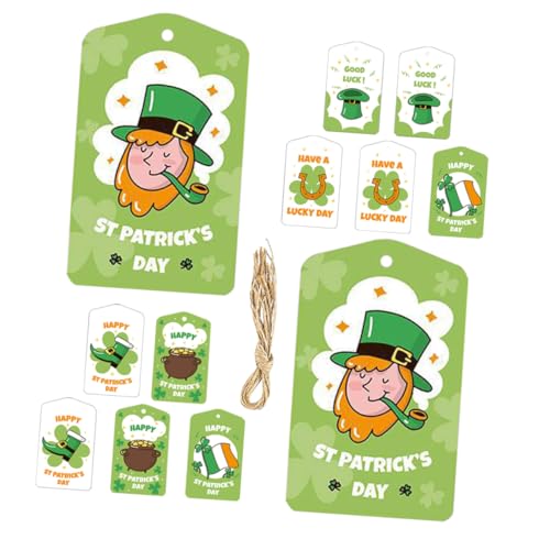 TOGEVAL 12 Stück St. Patrick's Day Geschenkanhänger, Papieranhänger Mit Schnur Für St. Patrick's Day Dekoration, Kleeblatt-namensschilder, Etiketten Für Irische Feiertage von TOGEVAL