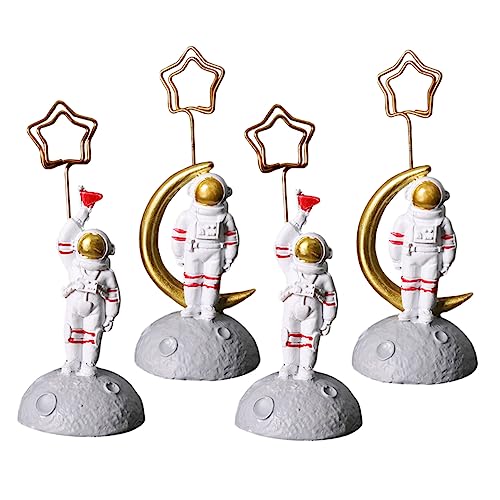 TOGEVAL 4 Stück Astronauten-Visitenkartenhalter Platzhalter Cartoon-Fotohalter-Clip office desk accessories büro accessoires Desktop-Astronauten-Ornament Heimdekoration Harz Colorful von TOGEVAL