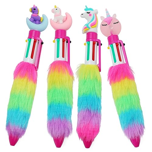 TOGEVAL 4 Stück Einhorn Kugelschreiber duftende Stifte süße Stifte mehrfarbige Stifte Cartoon-Stifte Stifte für schreibwaren Cartoon-Einhorn-Stifte Stifte in Einhornform Plastik von TOGEVAL