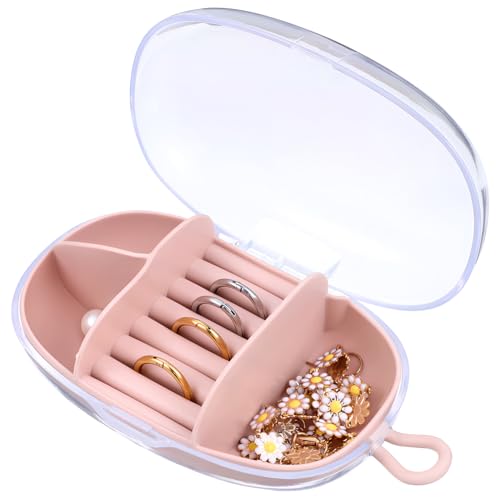 TOGEVAL Kasten Schmuckkästchen Tragbarer Schmuckorganisator Ringhalteretui Schmucksache Schmuck-organizer Ringboxen Schmuckbehälter Tragbare Schmuckschatulle Reisen Rosa Abs-material von TOGEVAL