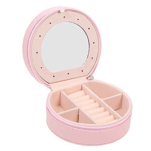 TOGEVAL Tragbare Schmuckschatulle Mädchenschmuck Reise Schmuckschatullen Schmuckbehälter Ringhalter Vitrine Desktop-schmuckkästchen Tragbarer Halskettenhalter Tischdekoration Leder Rosa von TOGEVAL