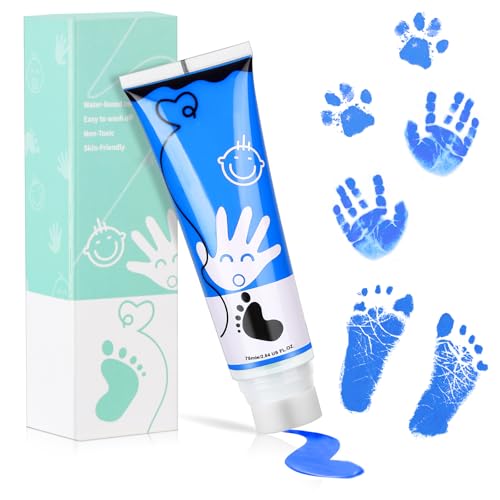 TOGOU2S Fußabdruck Farbe Baby mit Schwammkopf Handabdruck Baby Pfotenabdruck set Hund Fingerfarben Kinder Babysichere Farbe Stempel Ungiftig Säurefreie Leicht Abwaschbar 75ml Blau von TOGOU2S