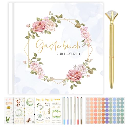 Gästebuch Hochzeit, Hochzeitsbuch mit Gratis Sticker + Metallic Stifte, 120 Seiten Gästebuch Blanko, Hochzeit Gästebuch, Hochzeitsalbum, Gästebuch Hochzeit Personalisiert für Hochzeitsdeko (Rosa) von TOHADRILL