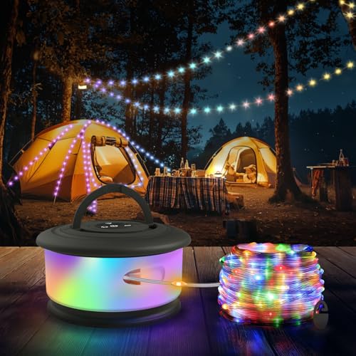 TOHETO 10 m Camping Lichterkette Aufrollbar, 3-in-1 Tragbare Wiederaufladbare LED Lichterkette, USB Aufladbar Lichterkette Camping,Lichterkette für Zelt Vorzelt Festival Dekoration (Schwarz) von TOHETO