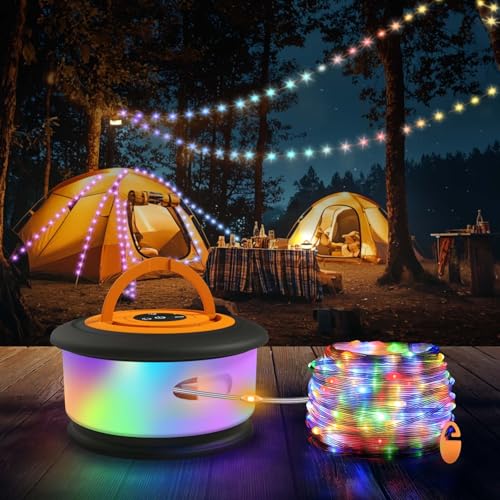 TOHETO 10 m Camping Lichterkette Aufrollbar, 3-in-1 Tragbare Wiederaufladbare LED Lichterkette, USB Aufladbar Lichterkette Camping,Lichterkette für Zelt Vorzelt Festival Dekoration (Schwarz&Orange) von TOHETO