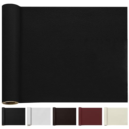 TOJUNE Kunstleder Selbstklebend 40 X 200 cm, Meterware Selbstklebende Leder Patch Reparaturset für Sofas, Möbel Reparatur, Küchenschränke, Autositze (Schwarz) von TOJUNE