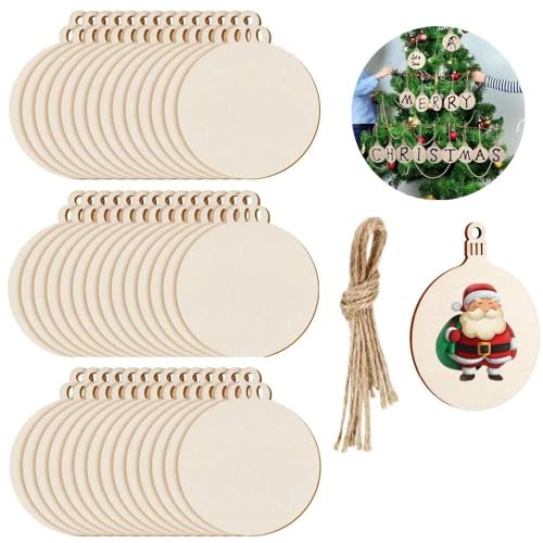 TOKERD 100 Stück Weihnachten Deko Holz Anhänger Runde Holzscheiben Weihnachten Holz Ornamente für Weihnachten Dekoration Handwerke Basteln Bemalen Scrapbook von TOKERD