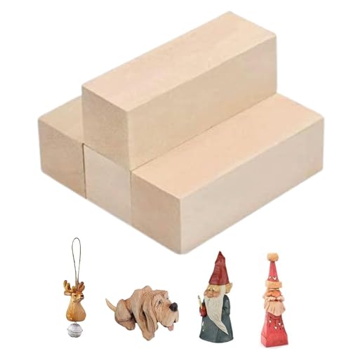 TOKERD 4 Stück Groß Lindenholz Natürliches Holzblöcke zum Schnitzen & Basteln Lindenholz zum Schnitzen und Drechseln Balsaholz Unbehandelt Basswood Schnitzholz für Kinder und Erwachsene(15 x 5 x 5cm) von TOKERD