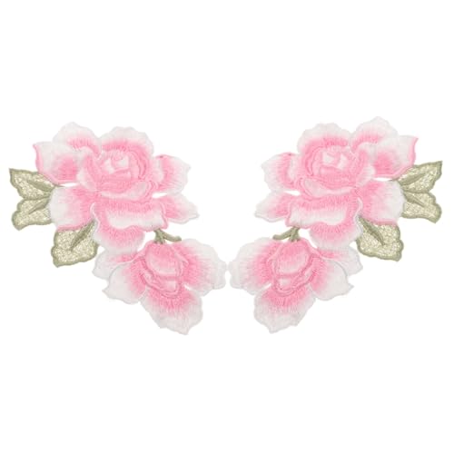 TOKIDNY 1 Paar Stickapplikation Rose Patches zum Aufnähen Aufnäher für Blumenkleidung Dekorative Stoffaufnäher Aufnäher zum Verzieren Applikationen Flicken aufnähen Flecken Polyester Rosa von TOKIDNY