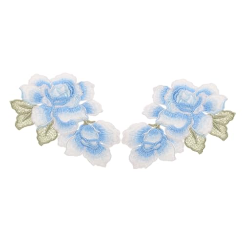 TOKIDNY 1 Paar Stickapplikation Spitze Blumenflecken Blumenapplikationen Als Verzierungen Floral Gestickte Applikationen Jackenflicken Rose Patches Zum Aufnähen Aufnäher Polyester Sky-blue von TOKIDNY