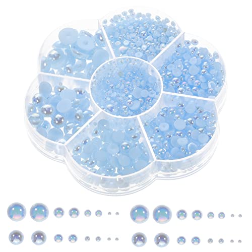 TOKIDNY 1 Schachtel Halbrunde Imitationsperle Modeschmuck Nagelkunstperlen Flatback-Perlen-Set Perlen basteln haarschmuck graceling gelnägel Halbperlen Kopfschmuck aus Perlen Abs Sky-blue von TOKIDNY