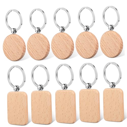 TOKIDNY 10er Set Blanko Schlüsselanhänger Für Gravur Rechteckige Und Runde Holzpendants Für Kreative Bastelprojekte Ideal Für Personalisierte Schlüsselanhänger Und Dekoration von TOKIDNY