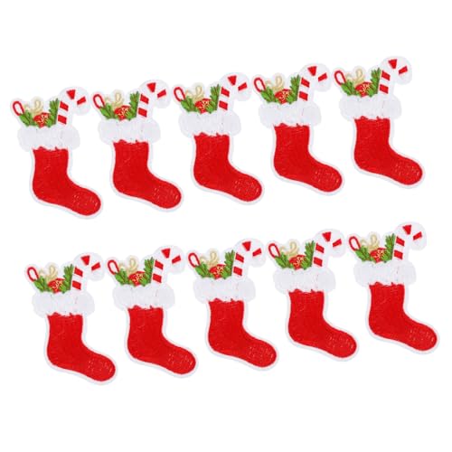 TOKIDNY 10st Weihnachtsstickerei Stock Annähen Weihnachtsgewölbte Pailletten Weihnachtsbaumflecken Weihnachts-schneeflocke-patch Schlechter Weihnachtspatch Applikationen Rot Weiß Vlies von TOKIDNY