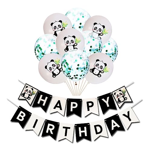 TOKIDNY 11 Stück Panda Thema Luftballons Set Glitzer Konfetti Latexballons Und Panda Banner Für Geburtstagsfeiern Und Feiertage Grüne Partydekoration Für Kinder Und Erwachsene von TOKIDNY