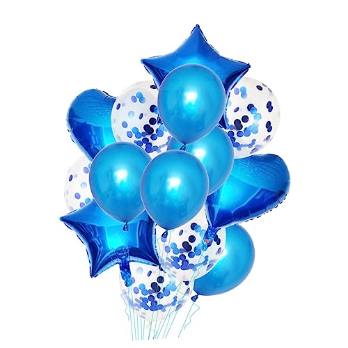 TOKIDNY 14 Stück Aluminiumfolie Luftballons Set Dekorative Partyballons Blau Inklusive 2 Herzballons 18 Zoll 2 Sternballons 18 Zoll 5 Perlmutt Latexballons 12 Zoll Und 5 von TOKIDNY